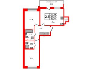 Квартира в ЖК Титул в Московском, 2 комнатная, 51.63 м², 8 этаж