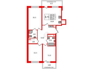 Квартира в ЖК Титул в Московском, 3 комнатная, 80.77 м², 10 этаж