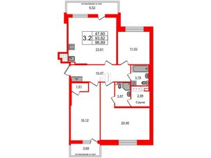 Квартира в ЖК Титул в Московском, 3 комнатная, 93.82 м², 4 этаж