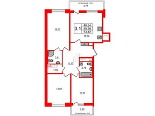 Квартира в ЖК Титул в Московском, 3 комнатная, 80.58 м², 3 этаж