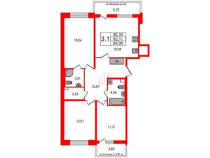 Квартира в ЖК Титул в Московском, 3 комнатная, 82.11 м², 2 этаж