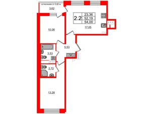 Квартира в ЖК Титул в Московском, 2 комнатная, 52.19 м², 5 этаж