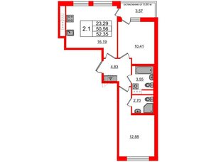 Квартира в ЖК Титул в Московском, 2 комнатная, 50.56 м², 9 этаж