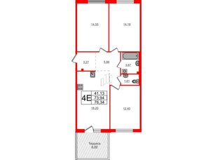 Квартира в ЖК Счастье 2.0, 3 комнатная, 76.34 м², 1 этаж