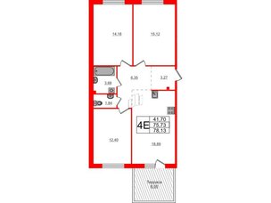 Квартира в ЖК Счастье 2.0, 3 комнатная, 78.1 м², 1 этаж