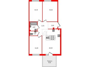 Квартира в ЖК Счастье 2.0, 3 комнатная, 84.4 м², 1 этаж