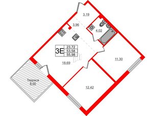Квартира в ЖК Счастье 2.0, 2 комнатная, 56 м², 1 этаж