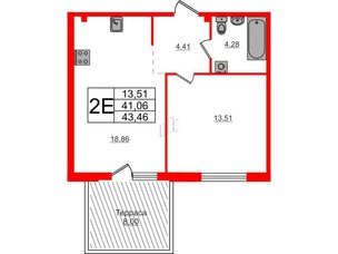 Квартира в ЖК Счастье 2.0, 1 комнатная, 43.5 м², 1 этаж