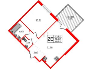 Квартира в ЖК Счастье 2.0, 1 комнатная, 48 м², 1 этаж