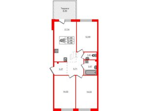 Квартира в ЖК Счастье 2.0, 3 комнатная, 75.1 м², 1 этаж