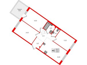 Квартира в ЖК Счастье 2.0, 3 комнатная, 72.64 м², 1 этаж