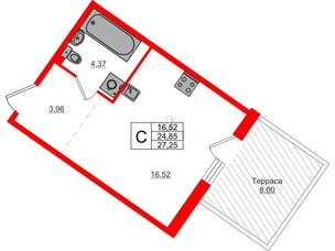 Квартира в ЖК Счастье 2.0, студия, 27.25 м², 1 этаж