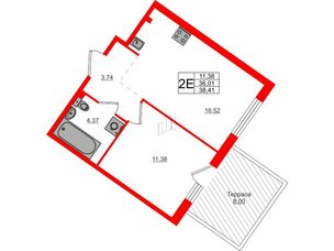 Квартира в ЖК Счастье 2.0, 1 комнатная, 38.41 м², 1 этаж