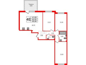 Квартира в ЖК Счастье 2.0, 3 комнатная, 85.9 м², 1 этаж