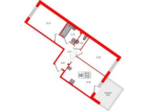 Квартира в ЖК Счастье 2.0, 2 комнатная, 58.05 м², 1 этаж