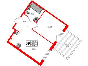 Квартира в ЖК Счастье 2.0, 1 комнатная, 38.41 м², 1 этаж