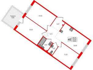 Квартира в ЖК Счастье 2.0, 3 комнатная, 72.64 м², 1 этаж