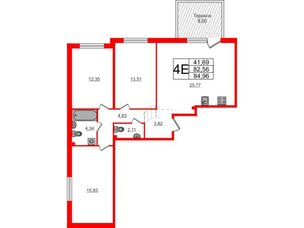 Квартира в ЖК Счастье 2.0, 3 комнатная, 84.96 м², 1 этаж