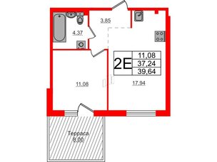 Квартира в ЖК Счастье 2.0, 1 комнатная, 39.64 м², 1 этаж