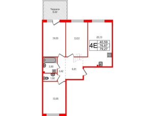 Квартира в ЖК Счастье 2.0, 3 комнатная, 79.27 м², 1 этаж
