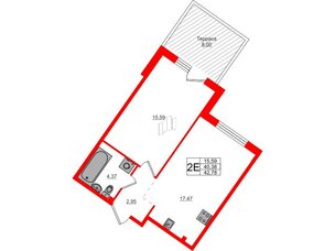 Квартира в ЖК «Счастье 2.0», 1 комнатная, 42.78 м², 1 этаж