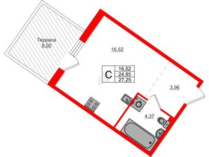 Квартира в ЖК Счастье 2.0, студия, 27.25 м², 1 этаж