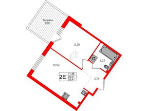 Квартира в ЖК Счастье 2.0, 1 комнатная, 38.41 м², 1 этаж