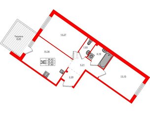 Квартира в ЖК Счастье 2.0, 2 комнатная, 57.8 м², 1 этаж