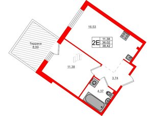 Квартира в ЖК Счастье 2.0, 1 комнатная, 38.41 м², 1 этаж