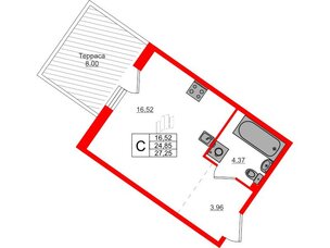 Квартира в ЖК Счастье 2.0, студия, 27.25 м², 1 этаж