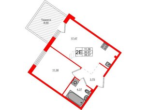 Квартира в ЖК Счастье 2.0, 1 комнатная, 39.37 м², 1 этаж