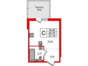 Квартира в ЖК Счастье 2.0, студия, 27.19 м², 1 этаж