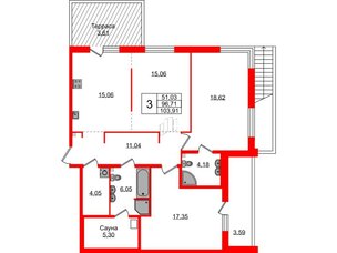 Квартира в ЖК Лисино, 3 комнатная, 103.91 м², 1 этаж