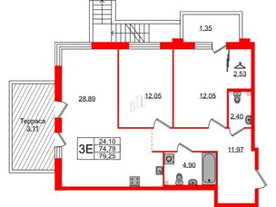 Квартира в ЖК Лисино, 2 комнатная, 79.25 м², 1 этаж