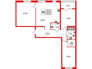 Квартира в ЖК Лисино, 3 комнатная, 97.52 м², 3 этаж