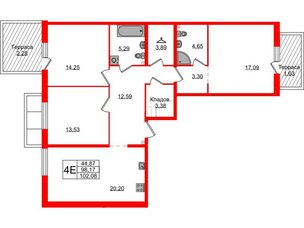 Квартира в ЖК Лисино, 3 комнатная, 102.08 м², 1 этаж