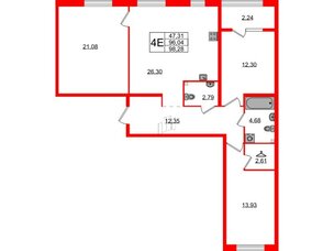 Квартира в ЖК Лисино, 3 комнатная, 98.28 м², 2 этаж