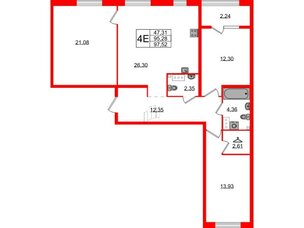 Квартира в ЖК Лисино, 3 комнатная, 97.52 м², 3 этаж