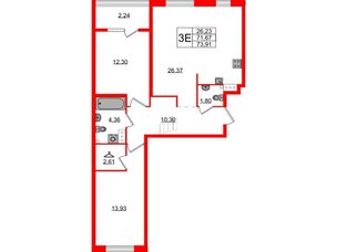 Квартира в ЖК Лисино, 2 комнатная, 73.91 м², 3 этаж