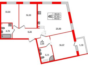 Квартира в ЖК Лисино, 3 комнатная, 89.02 м², 2 этаж