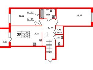 Квартира в ЖК Лисино, 2 комнатная, 76.4 м², 3 этаж