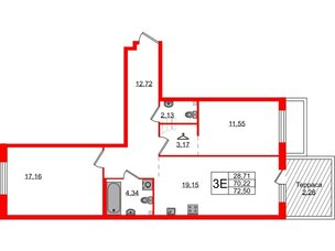 Квартира в ЖК Лисино, 2 комнатная, 72.5 м², 1 этаж