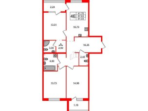 Квартира в ЖК Лисино, 3 комнатная, 91.03 м², 2 этаж