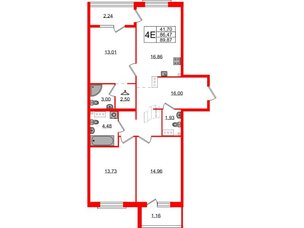 Квартира в ЖК Лисино, 3 комнатная, 89.87 м², 4 этаж