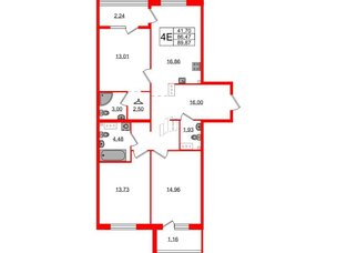 Квартира в ЖК Лисино, 3 комнатная, 89.87 м², 3 этаж