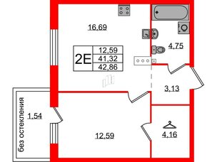 Квартира в ЖК Лисино, 1 комнатная, 42.86 м², 3 этаж