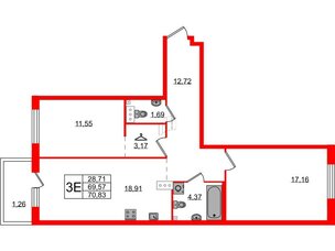 Квартира в ЖК Лисино, 2 комнатная, 70.83 м², 2 этаж