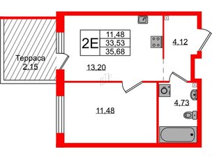 Квартира в ЖК Лисино, 1 комнатная, 35.68 м², 1 этаж