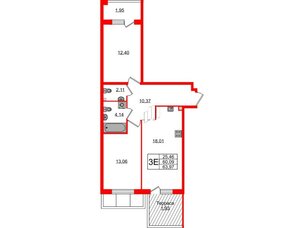 Квартира в ЖК Лисино, 2 комнатная, 63.97 м², 1 этаж