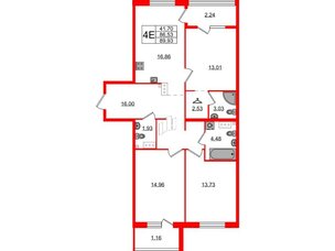 Квартира в ЖК Лисино, 3 комнатная, 89.93 м², 4 этаж